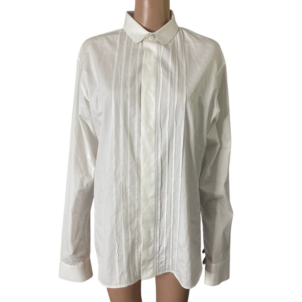 Dior Homme White Pleated Tuxedo Dress Shirt Mens 41 Italy 100% Cotton Formal